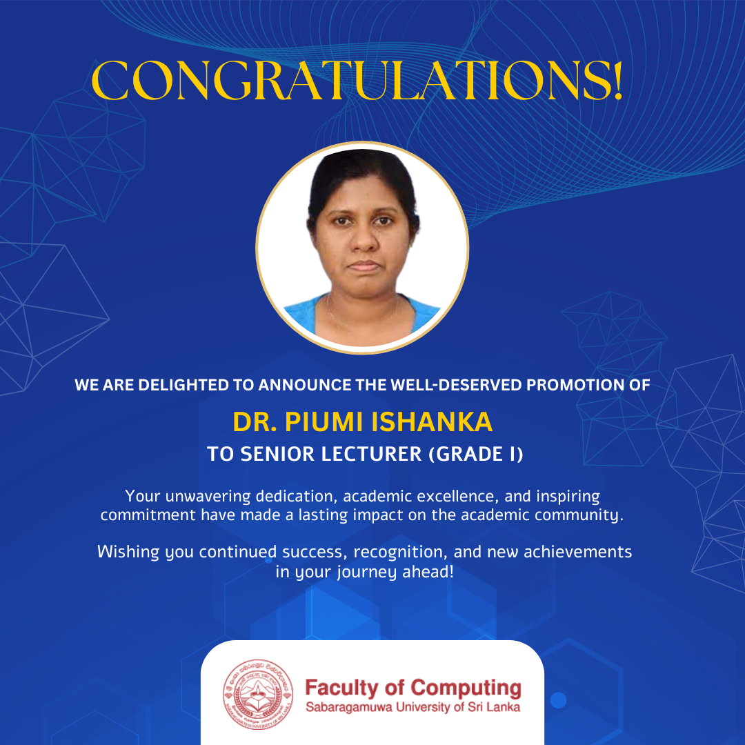 Celebrating the Well- Deserved Promotion of Dr. Piumi Ishanka