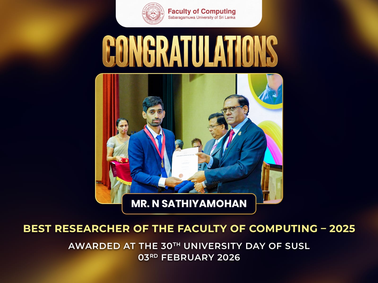 Congratulations, Mr. Sathiyamohan!