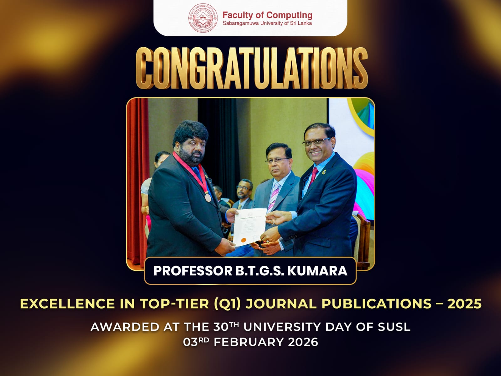 Congratulations, Prof. B.T.G.S. Kumara!