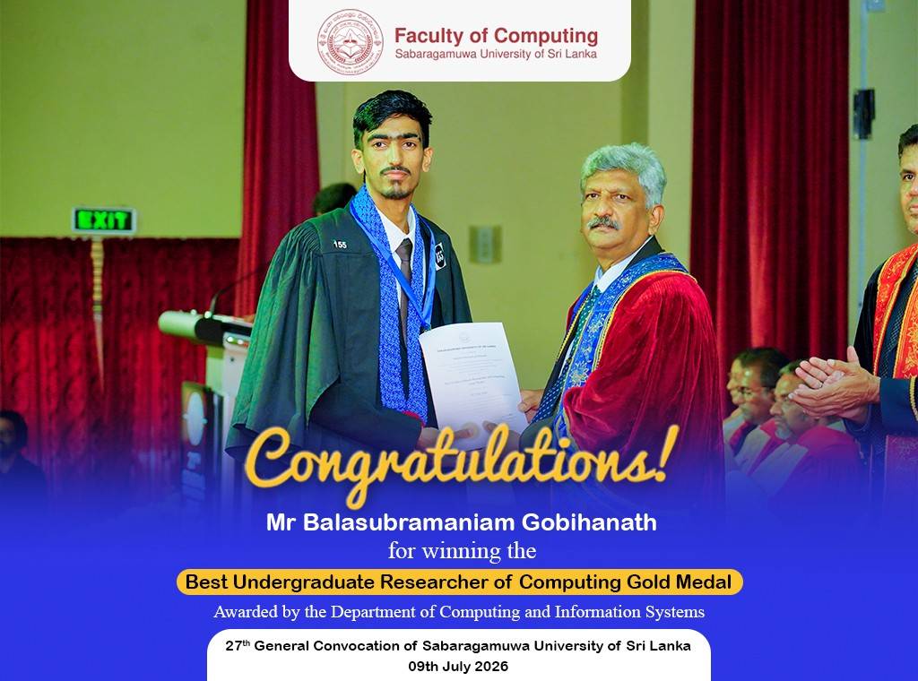 Congratulations to Mr. Balasubramaniam Gobihanath for Winning the Best Undergraduate Researcher Gold Medal!