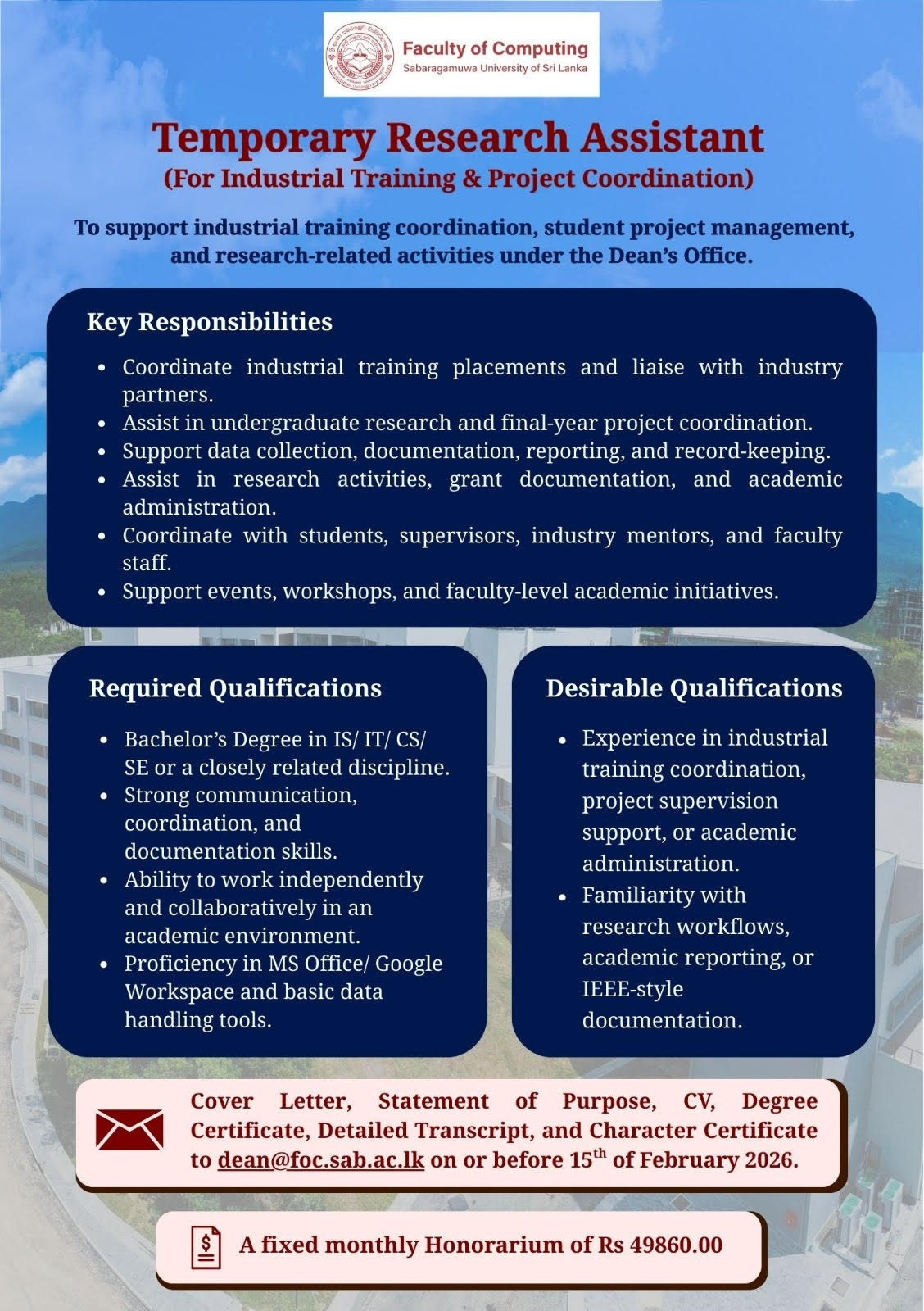 Apply Now: Temporary Research Assistant Vacancy Available at SUSL!