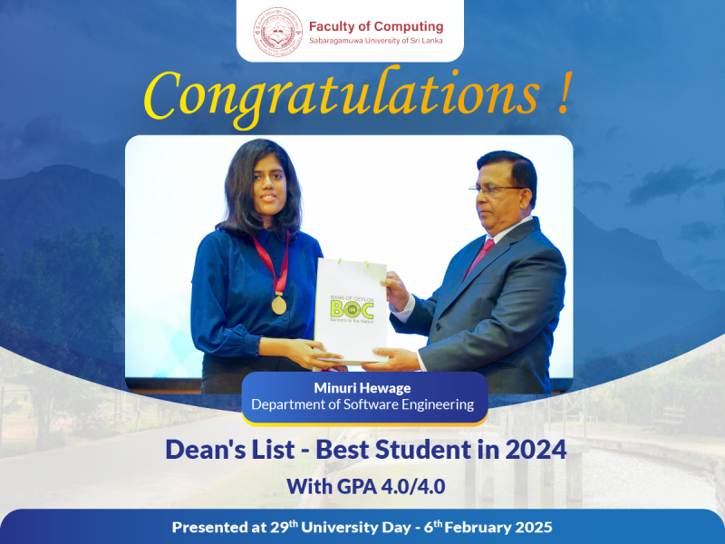 Celebrating Excellence  Minuri Hewage Receives Dean's List Medal for Outstanding Academic Achievement!