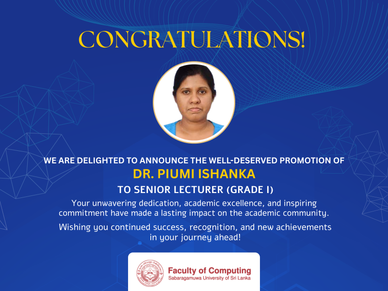 Celebrating the Well- Deserved Promotion of Dr. Piumi Ishanka