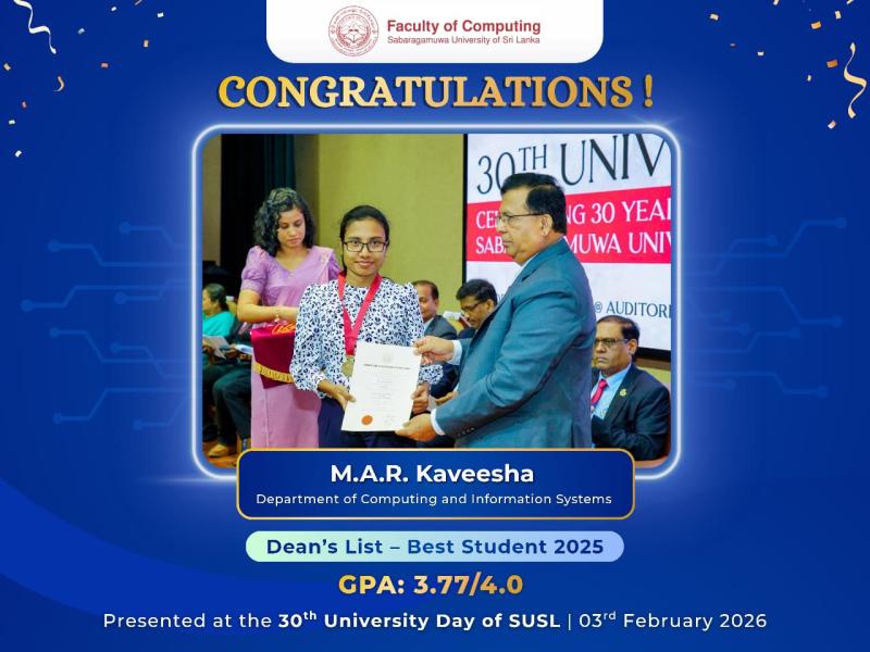 Celebrating a Remarkable Achievement: M.A.R. Kaveesha Secures the Dean’s List Medal for Academic Excellence