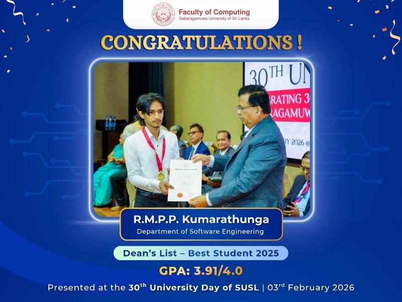 Celebrating a Remarkable Achievement: R.M.P.P. Kumarathunga Secures the Dean’s List Medal for Academic Excellence