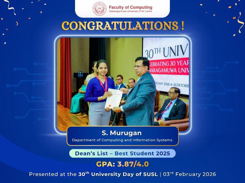 Celebrating a Remarkable Achievement: S. Murugan Secures the Dean’s List Medal for Academic Excellence
