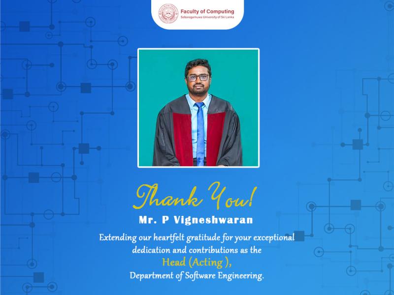 Mr. P. Vigneshwaran, Thank You for Your Exceptional Service 