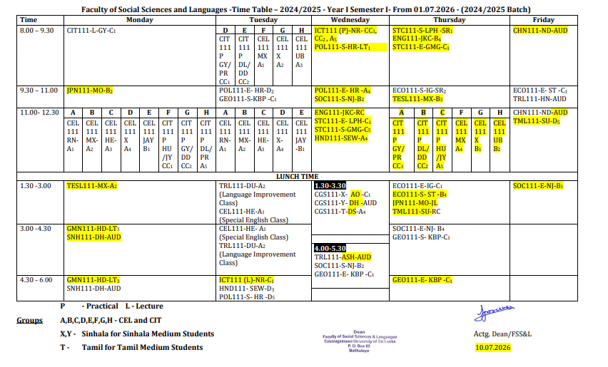 Academic Calendar Screenshot