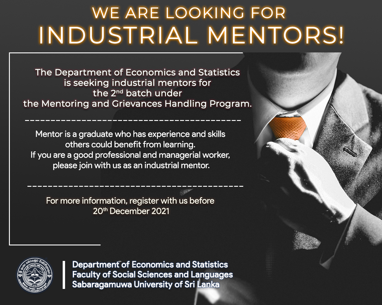 Calling for Industrial Mentors - Mentoring and Grievances Handling Program, Department of Economics and Statistics