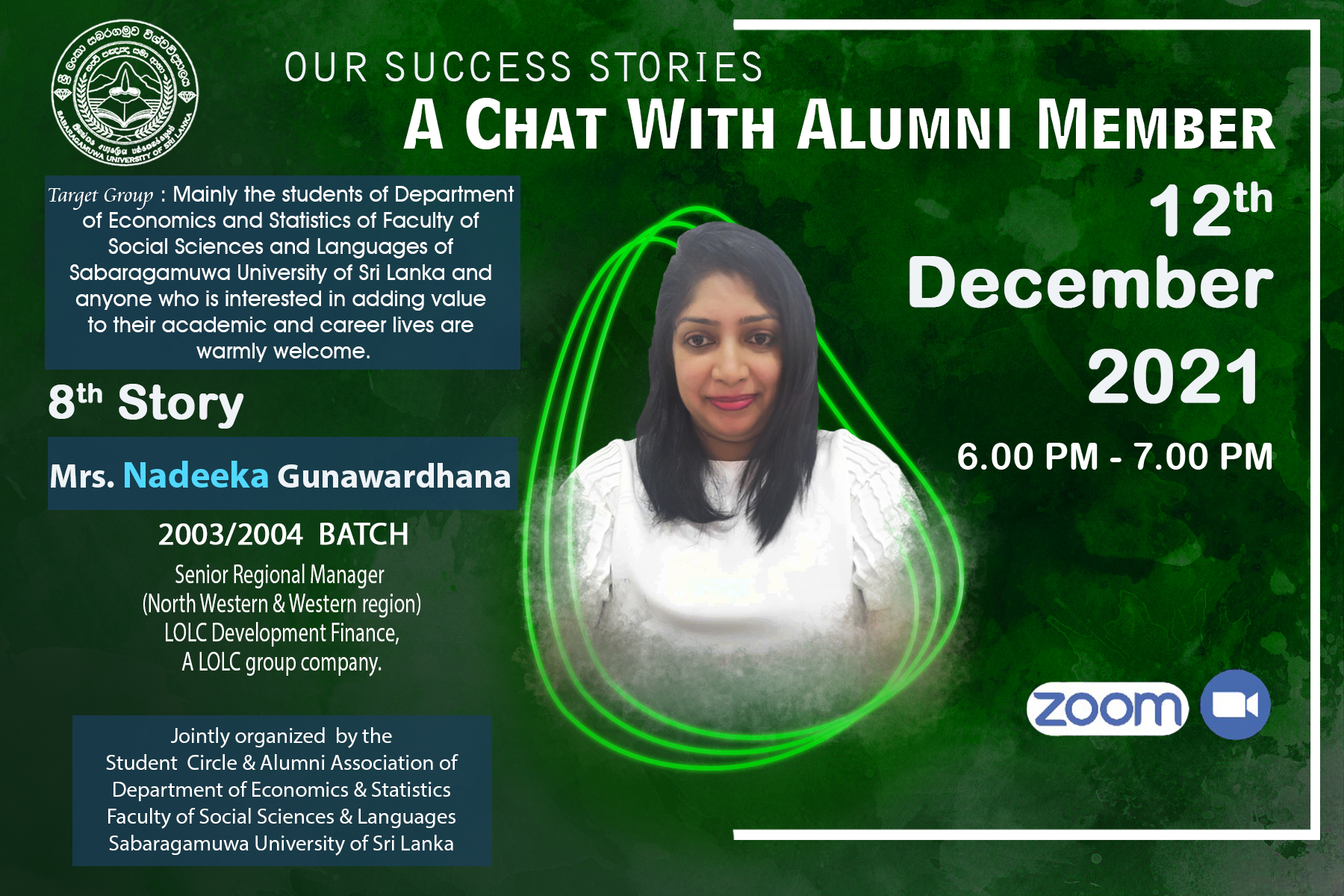 Mrs. Nadeeka Gunawardhana (2003/2004 Batch) Senior Regional Manager (North Western & Western Region), LOLC Development Finance, A LOLC Group Company