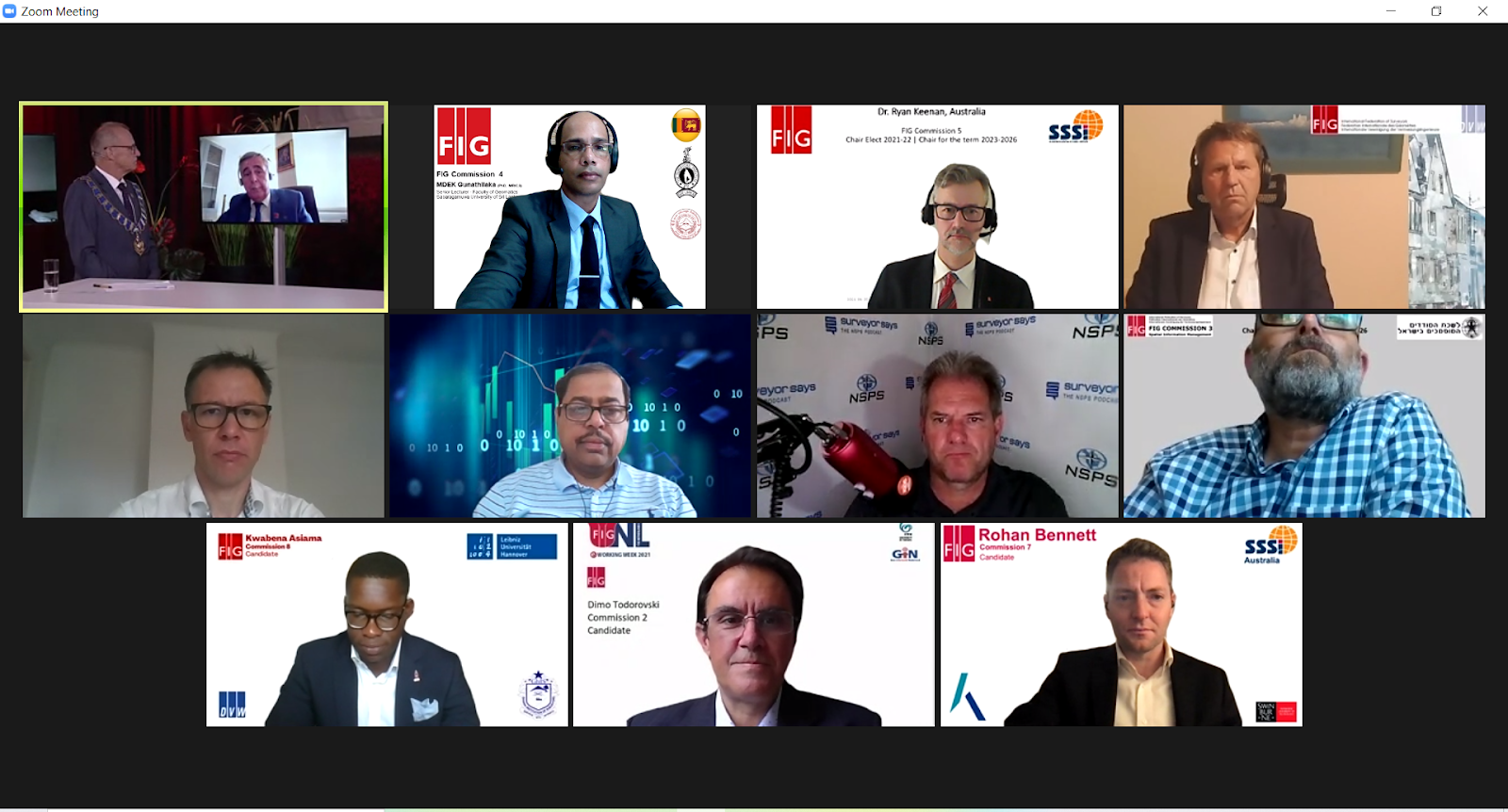 Newly elected Commission Chairs with the FIG President during an online discussion during the General Assembly 2021