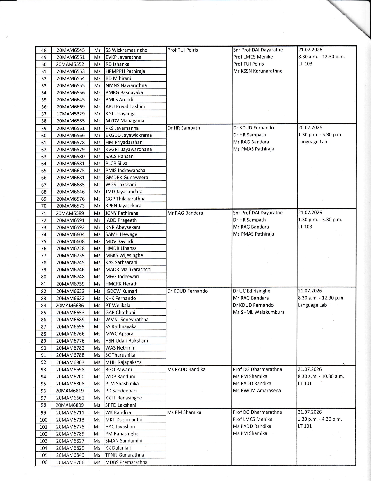 NOTICE TO STUDENTS OF FM & BI (VIVA SCHEDULE FOR 20 MAM BATCH)