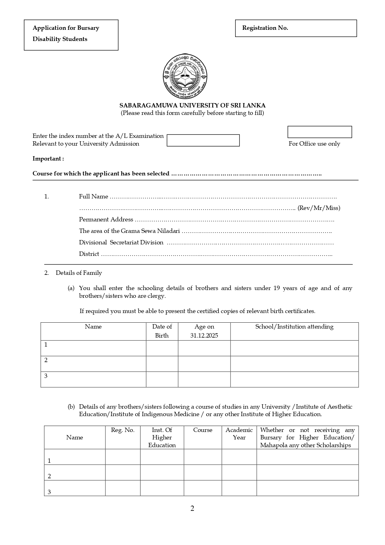 Bursary Application For Disability Students