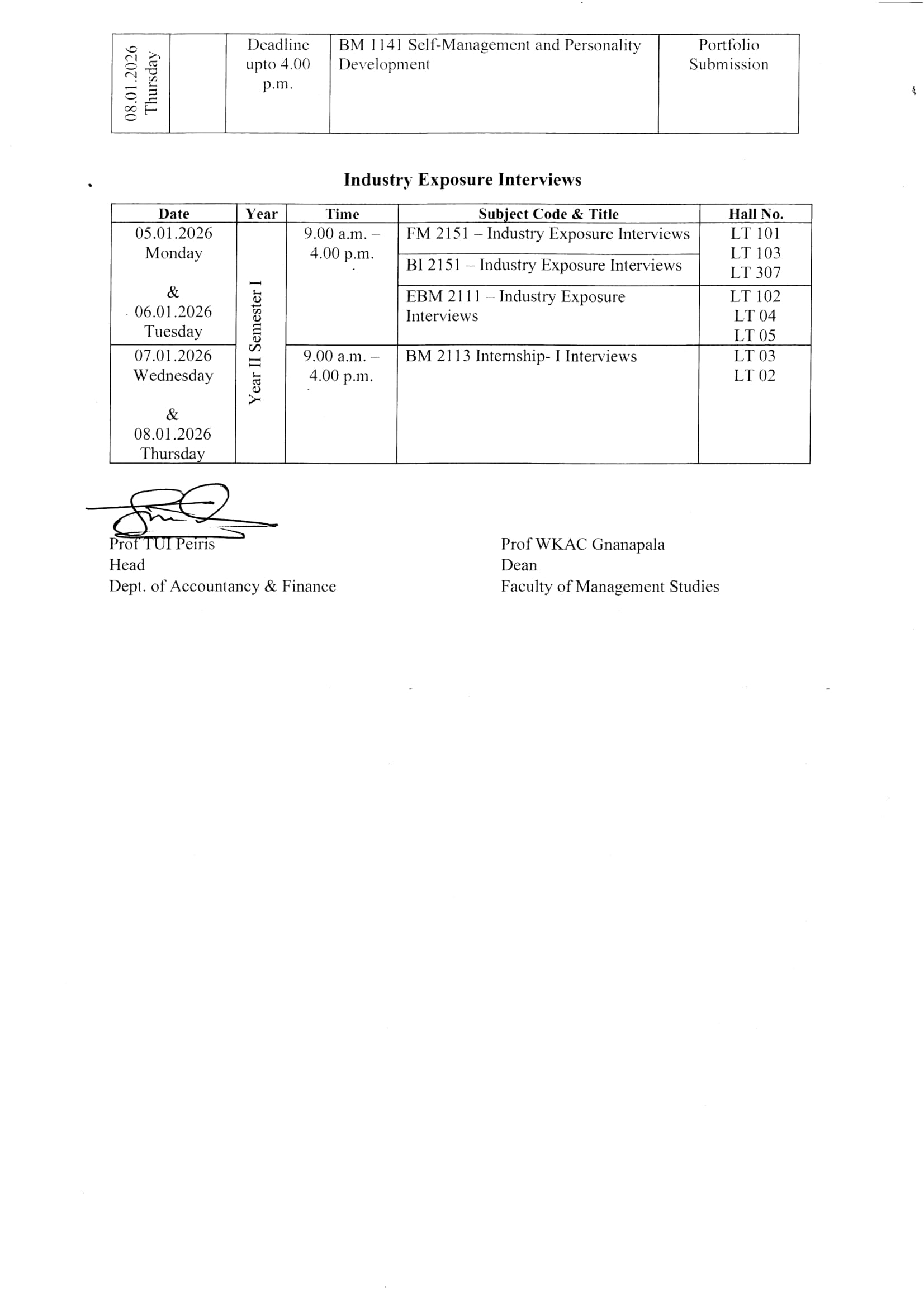 Examination Timetable December 2025/January 2026