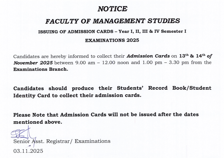 Issuing of Admission Cards