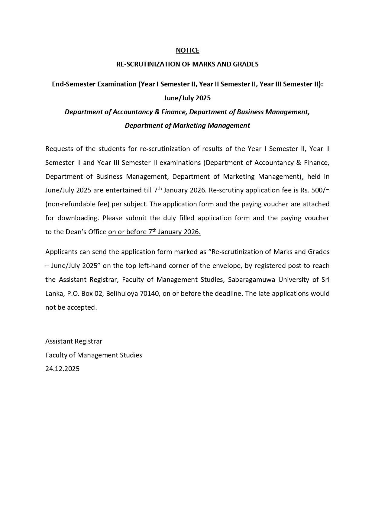 RE-SCRUTINIZATION OF MARKS AND GRADES