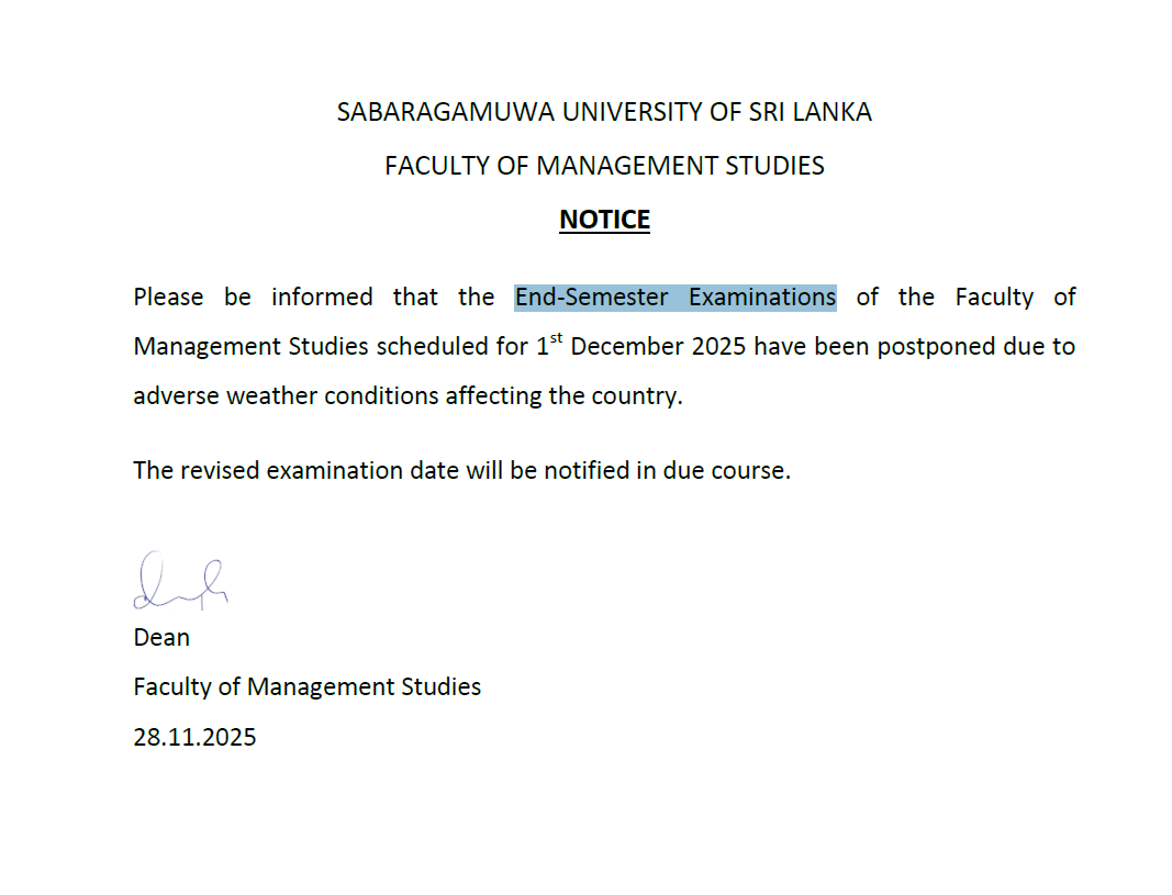 NOTICE : End-Semester Examinations