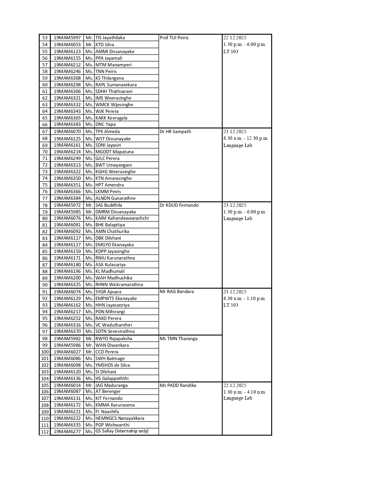 FM & BI (VIVA SCHEDULE FOR 19 MAM BATCH)