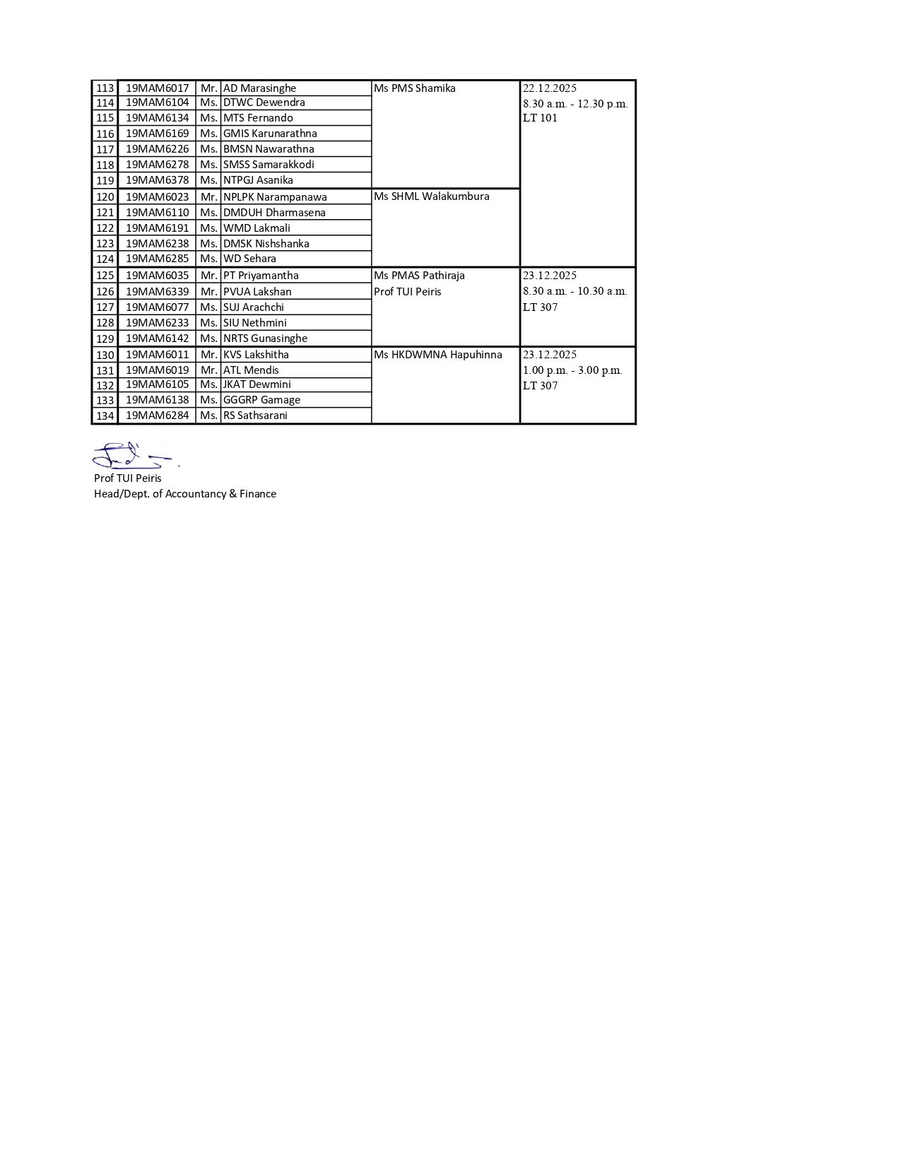 FM & BI (VIVA SCHEDULE FOR 19 MAM BATCH)