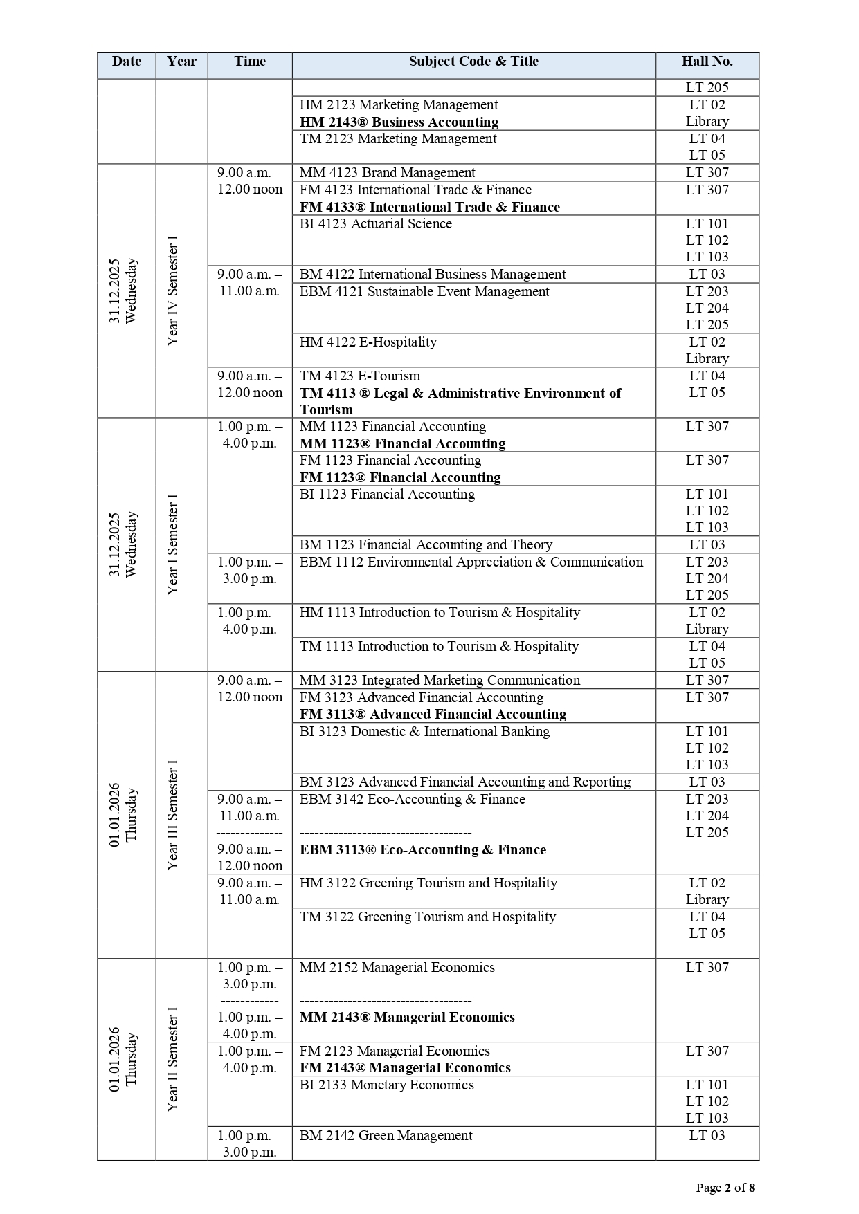 Revised Exam Timetable