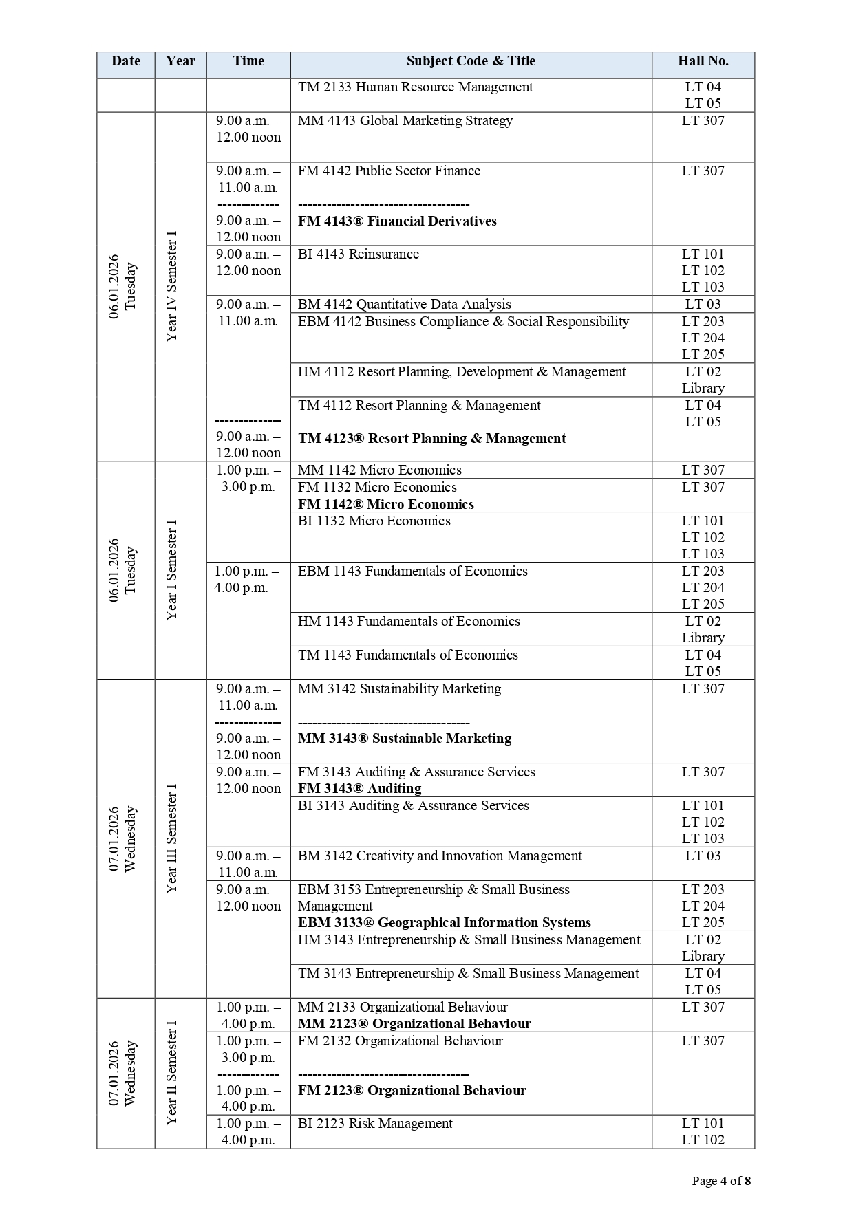 Revised Exam Timetable