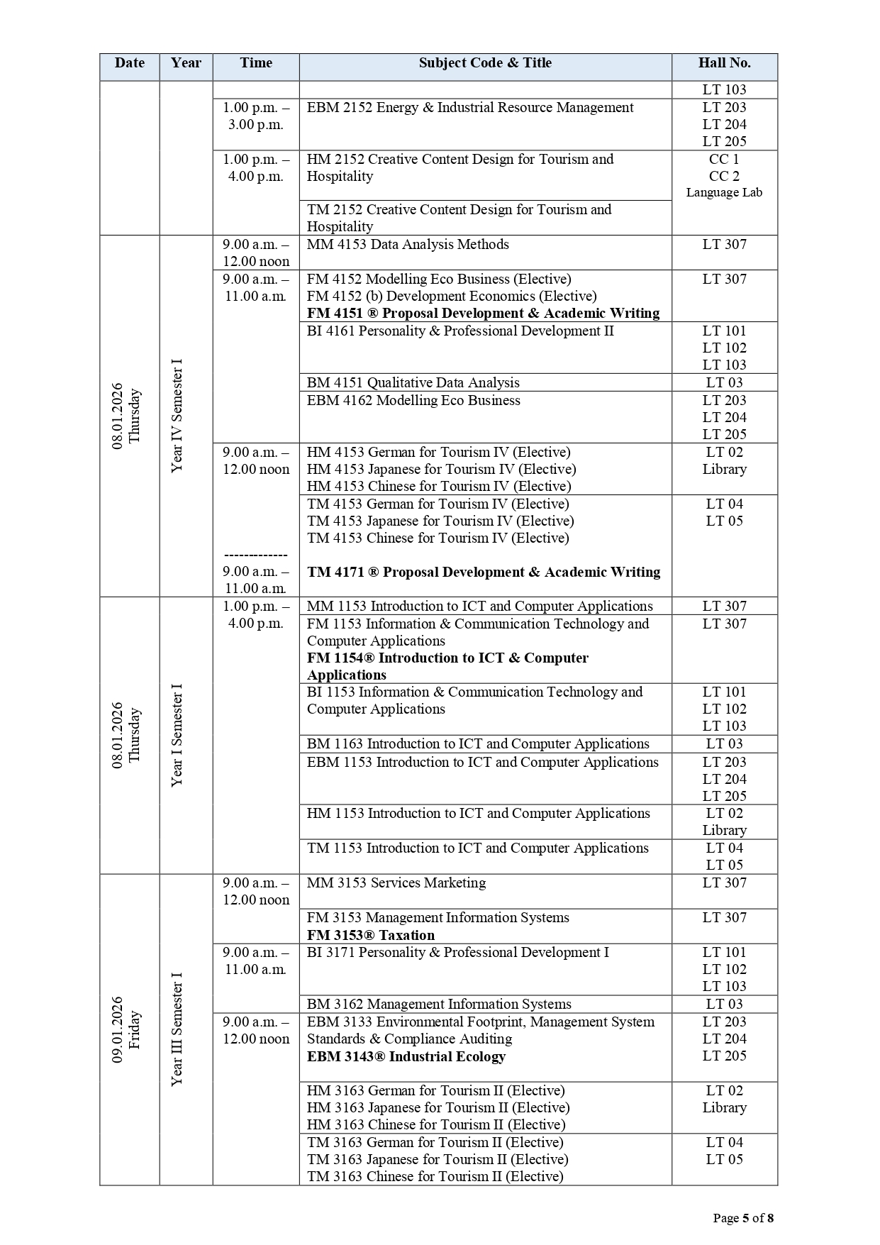 Revised Exam Timetable