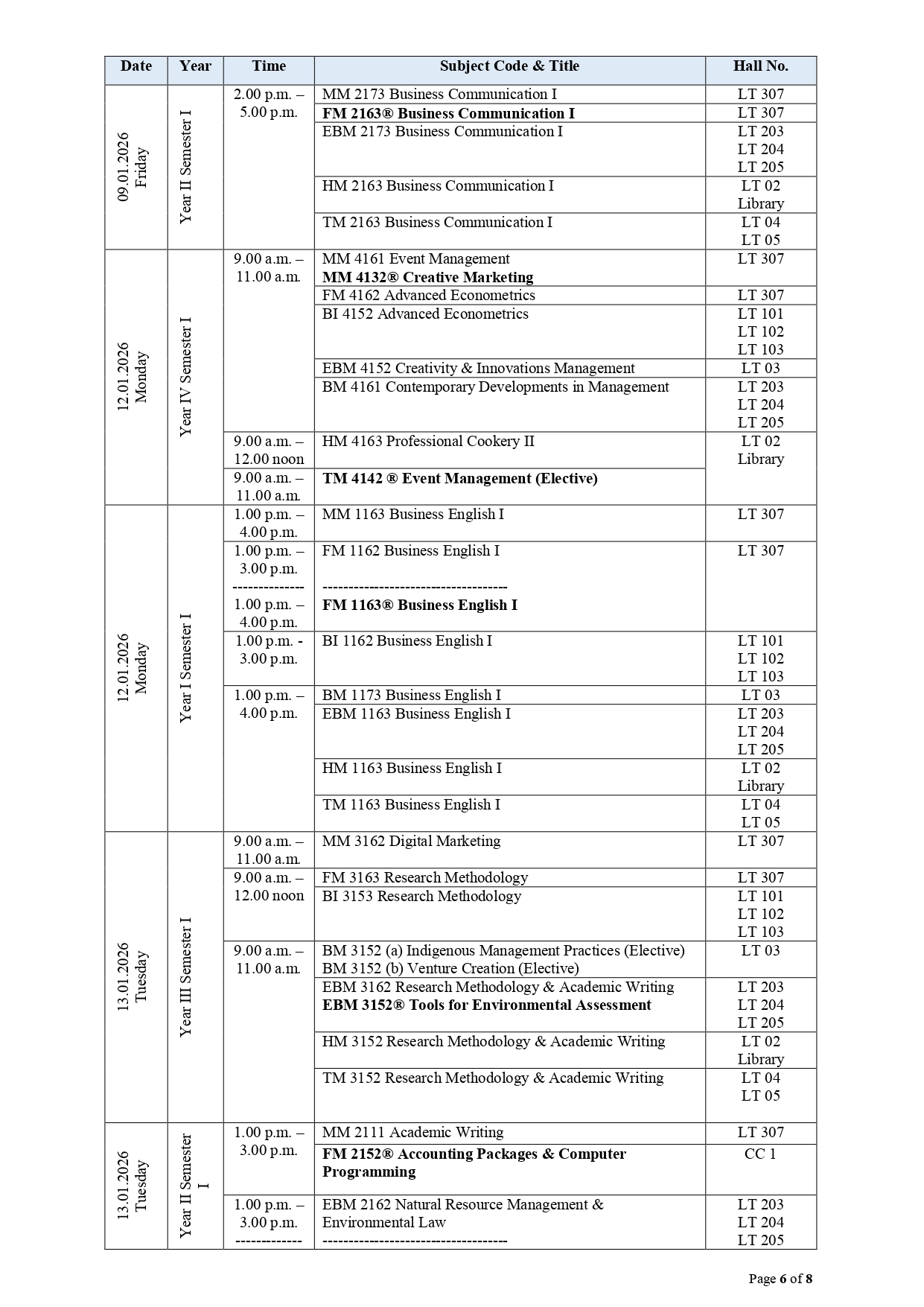 Revised Exam Timetable