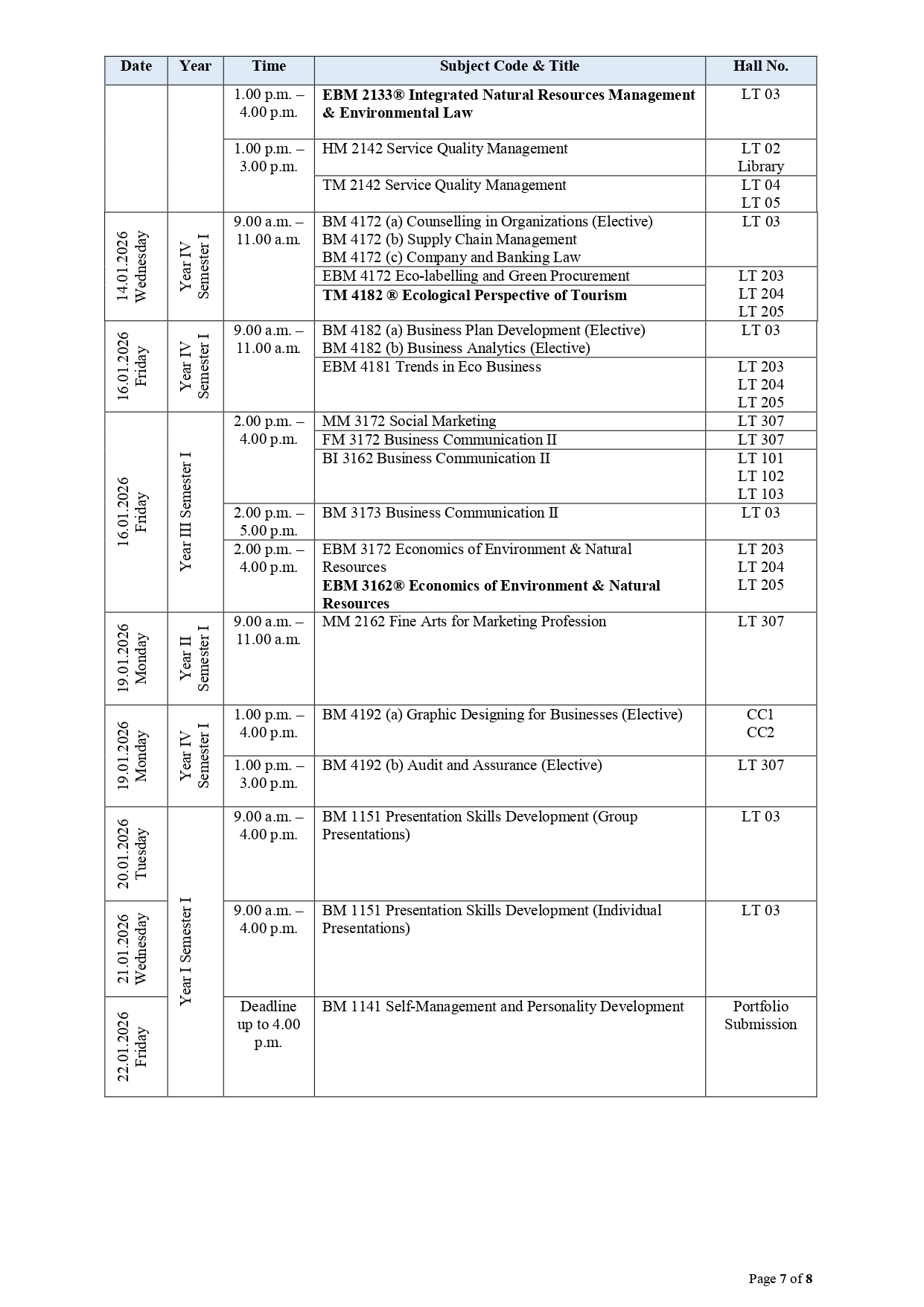 Revised Exam Timetable