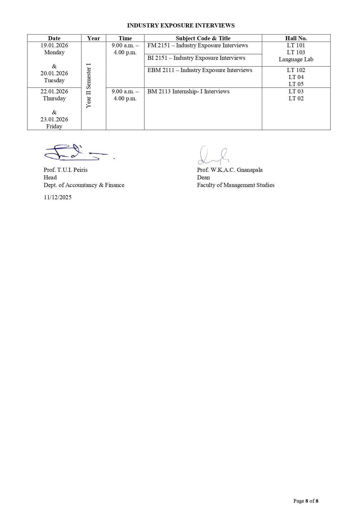 Revised Exam Timetable