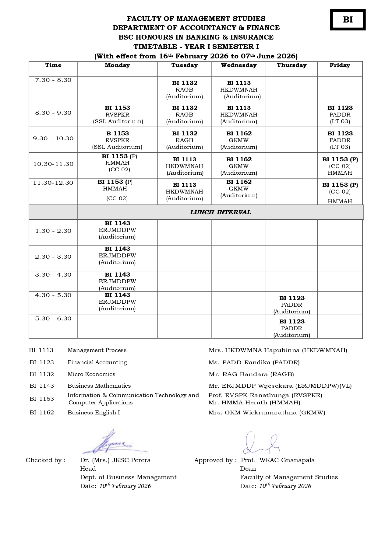 Semester Timetables