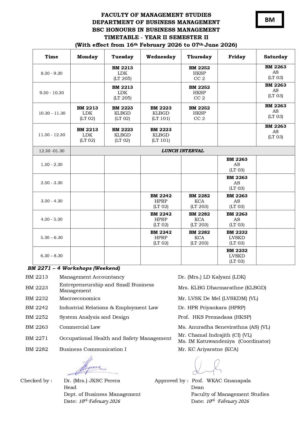 Semester Timetables