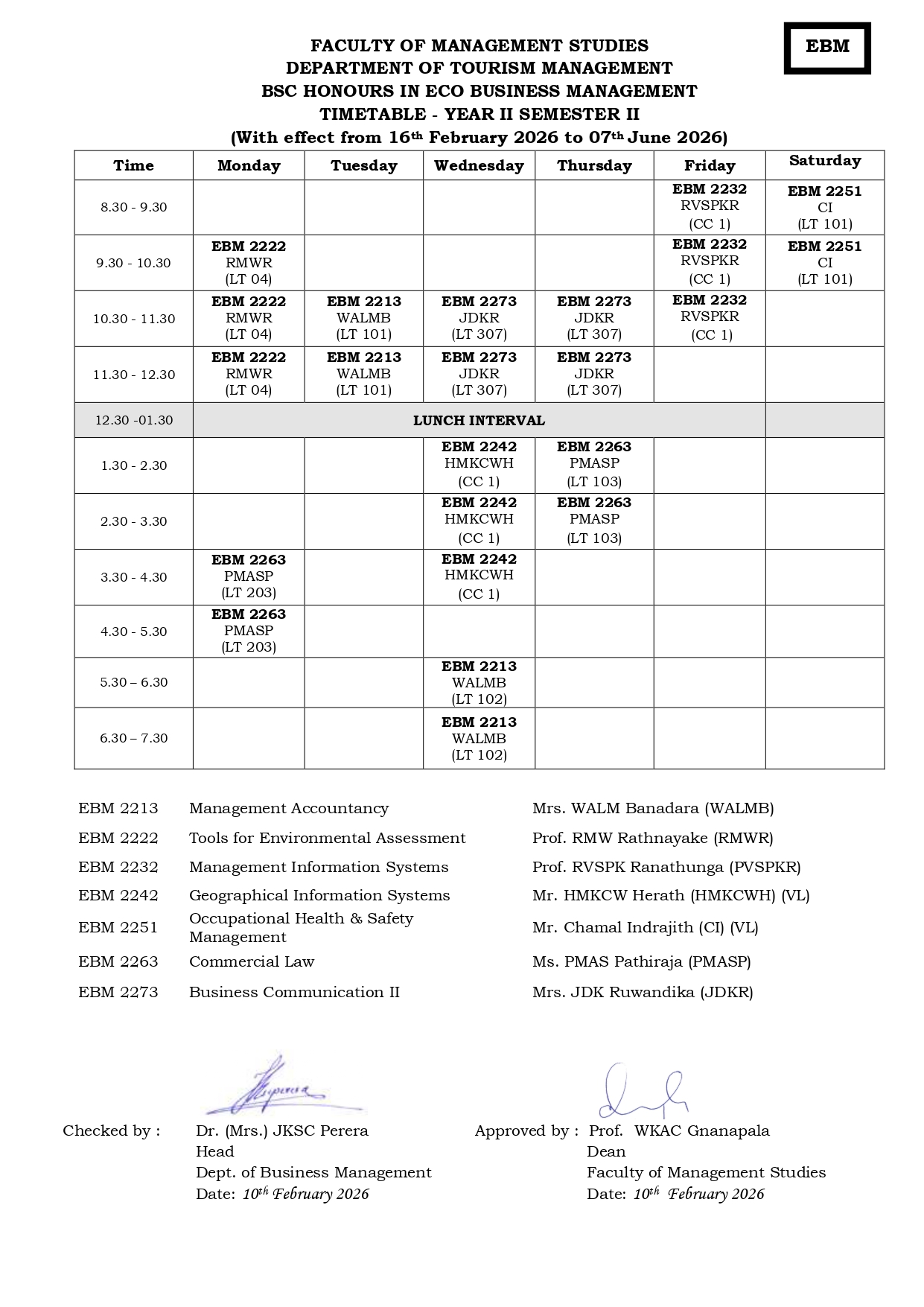 Semester Timetables