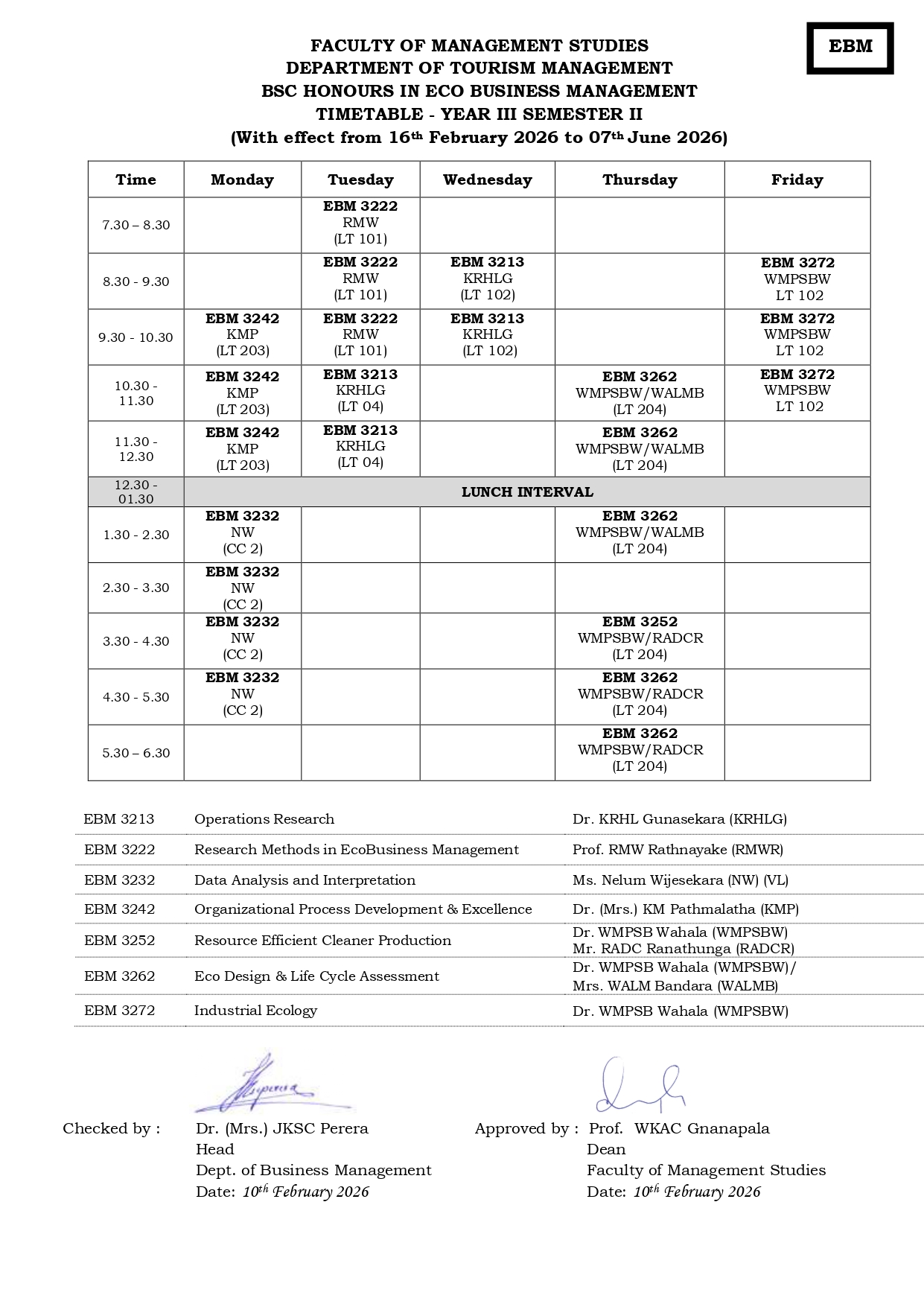 Semester Timetables