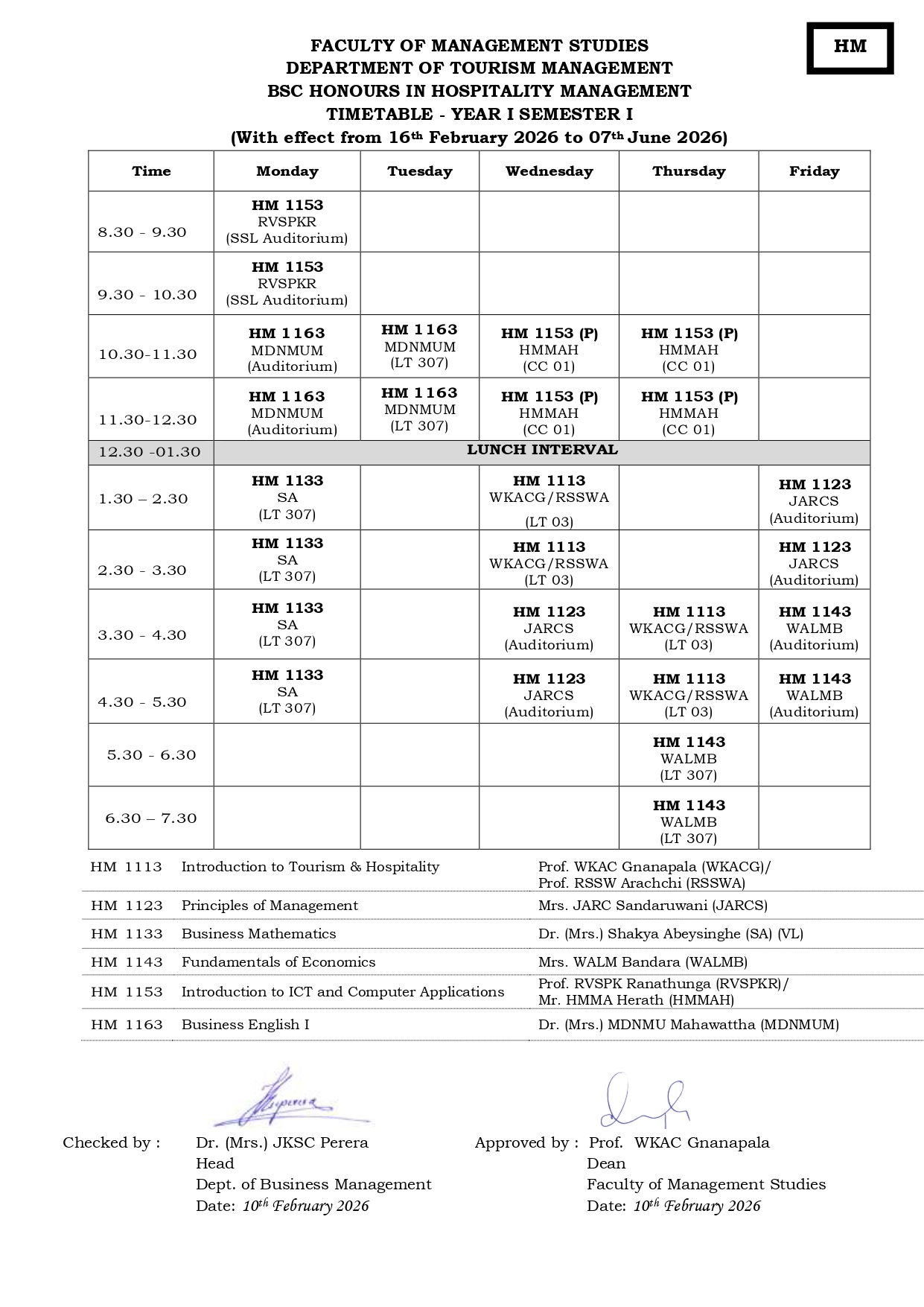Semester Timetables