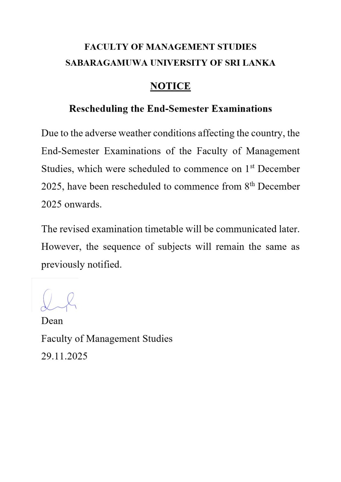 Rescheduling the End-Semester Examinations