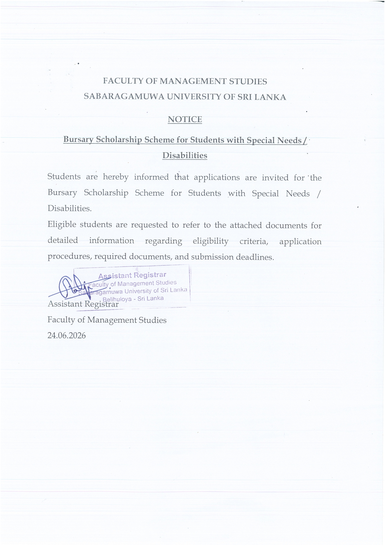 Application for Bursary - Disability Student