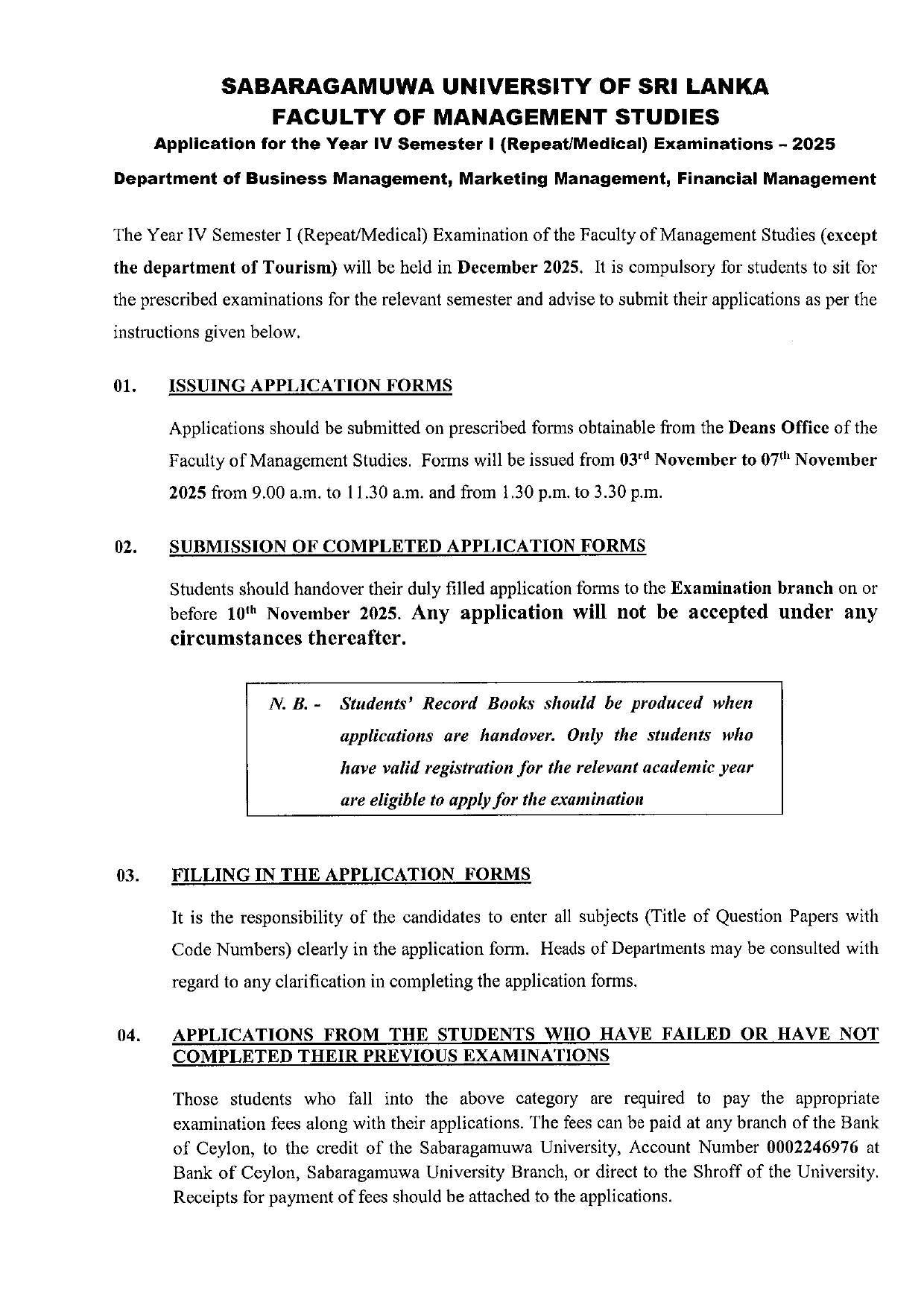 Calling Exam Applications