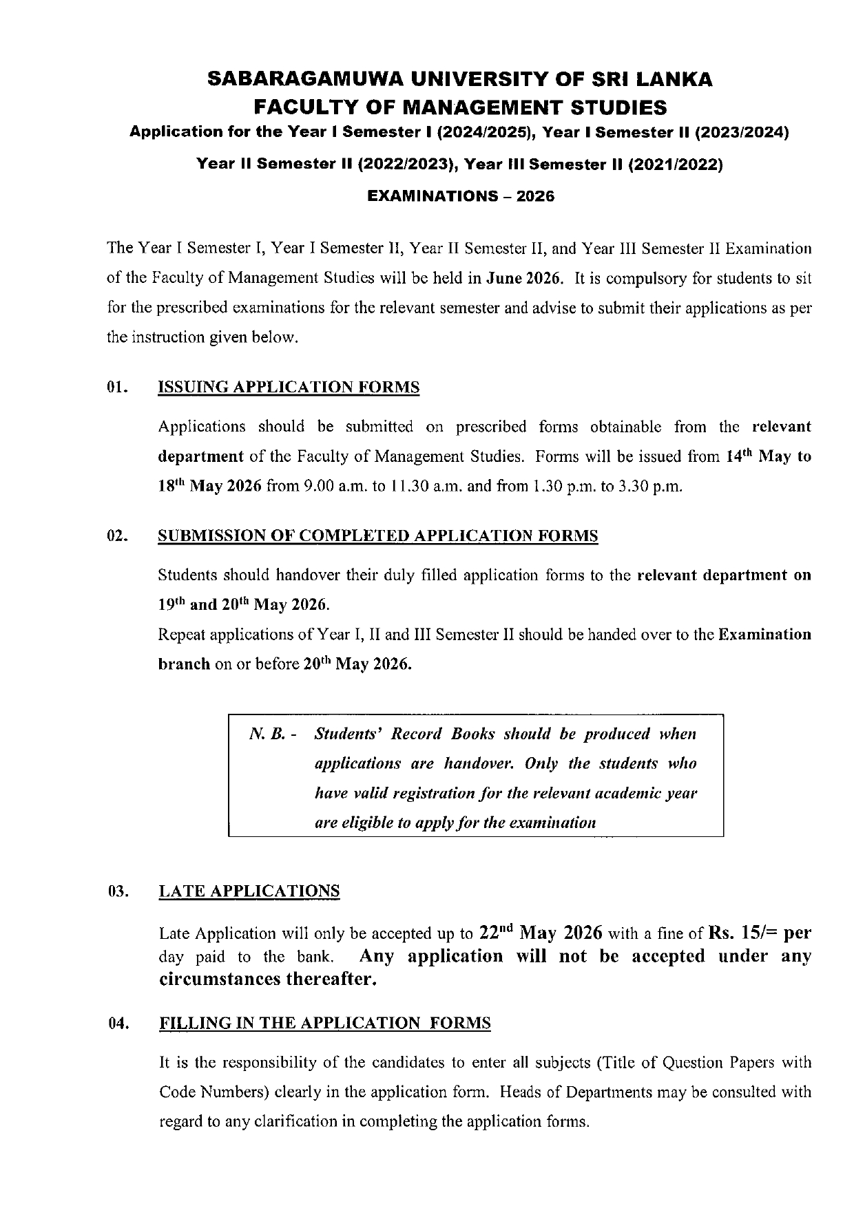 Calling Examination Applications