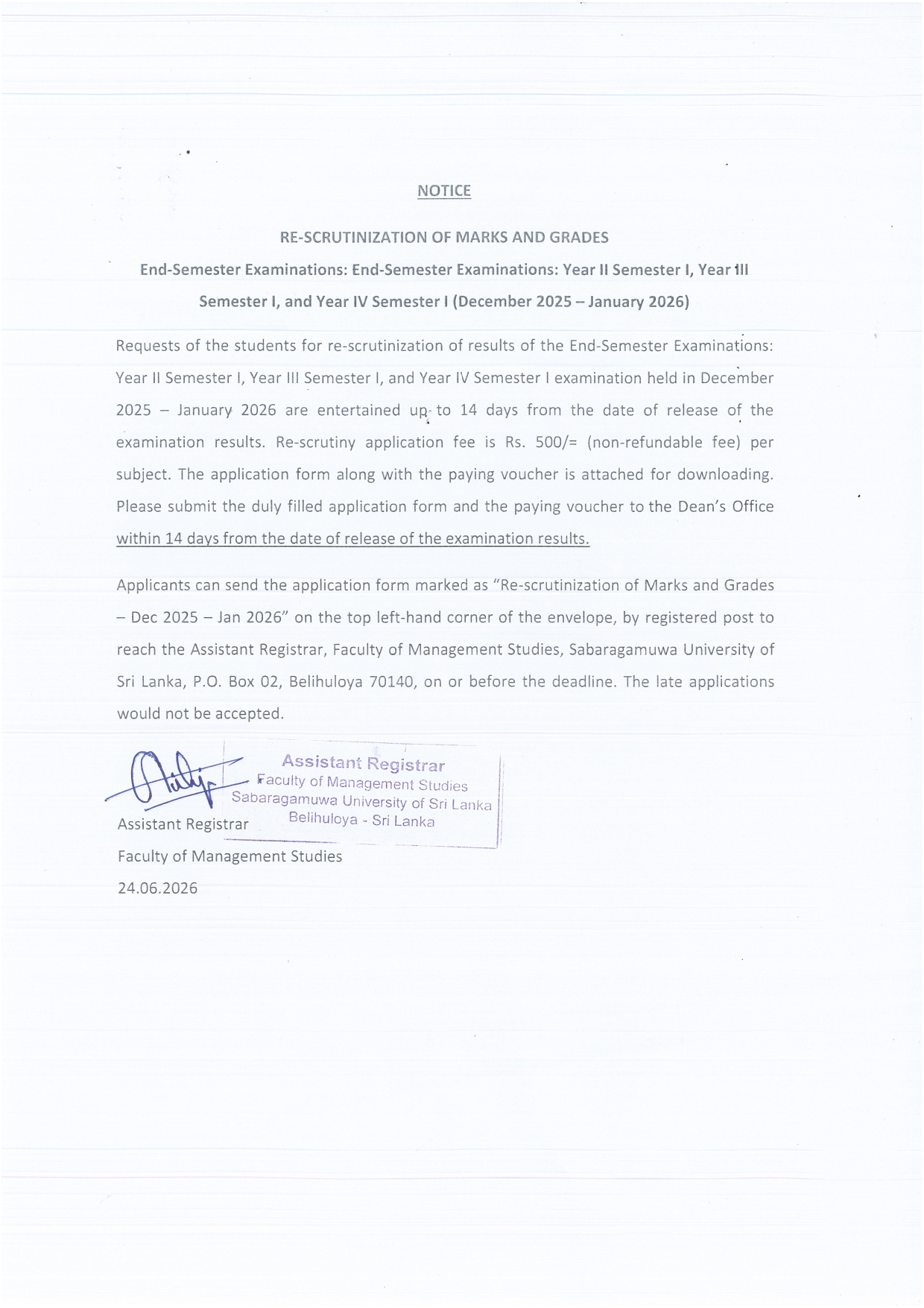 Notice : Results Rescrutinization
