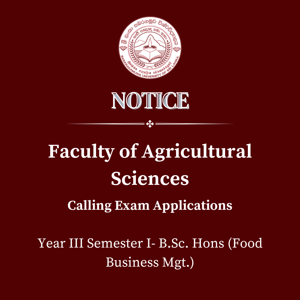 Faculty of Agricultural Sciences Calling Exam Applications Year III Semester I- B.Sc. Hons (Food Business Mgt.)