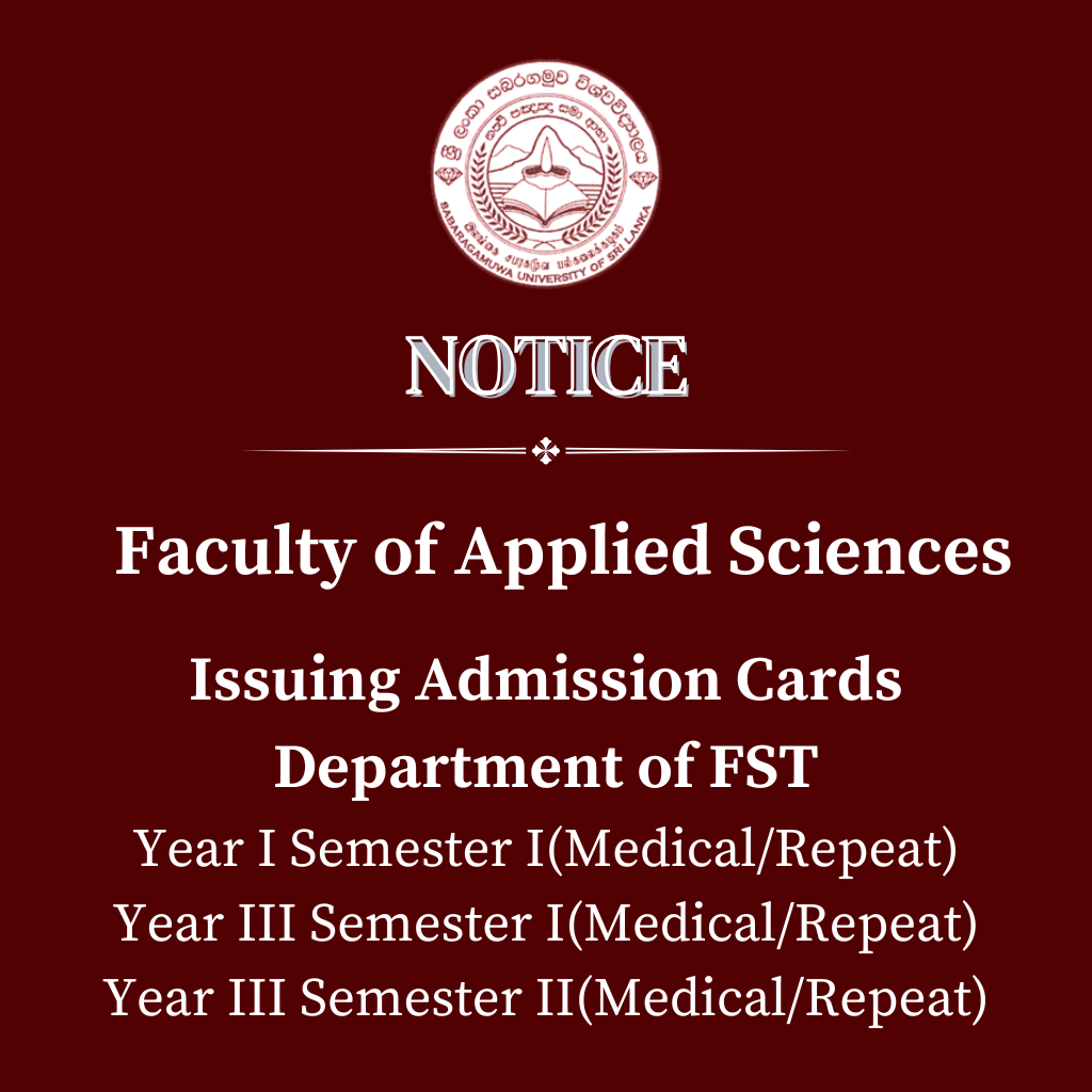 Issuing Admission Cards Department of FST Year I Semester I(MedicalRepeat) Year III Semester I(MedicalRepeat) Year III Semester II(MedicalRepeat)