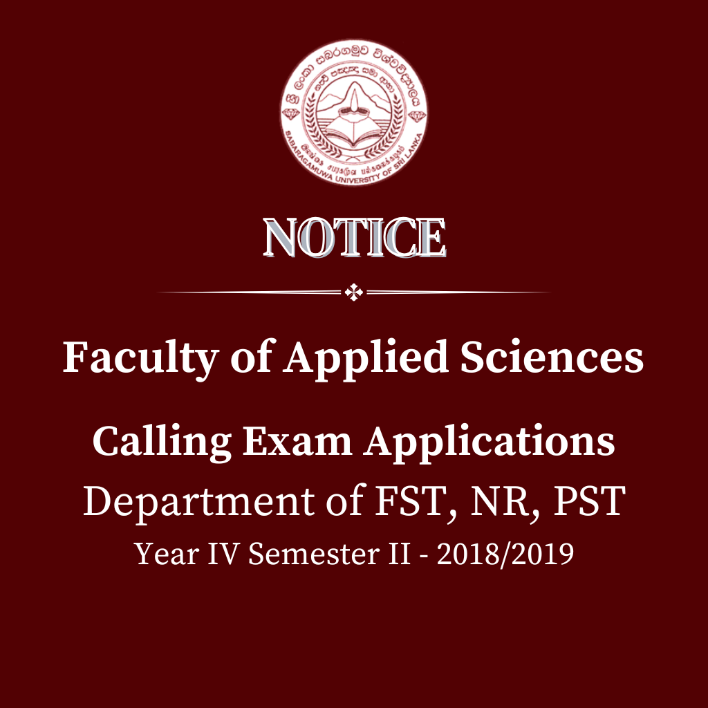 Faculty of Applied Sciences - Calling Exam Applications Department of FST, NR, PST Year IV Semester II - 2018/2019