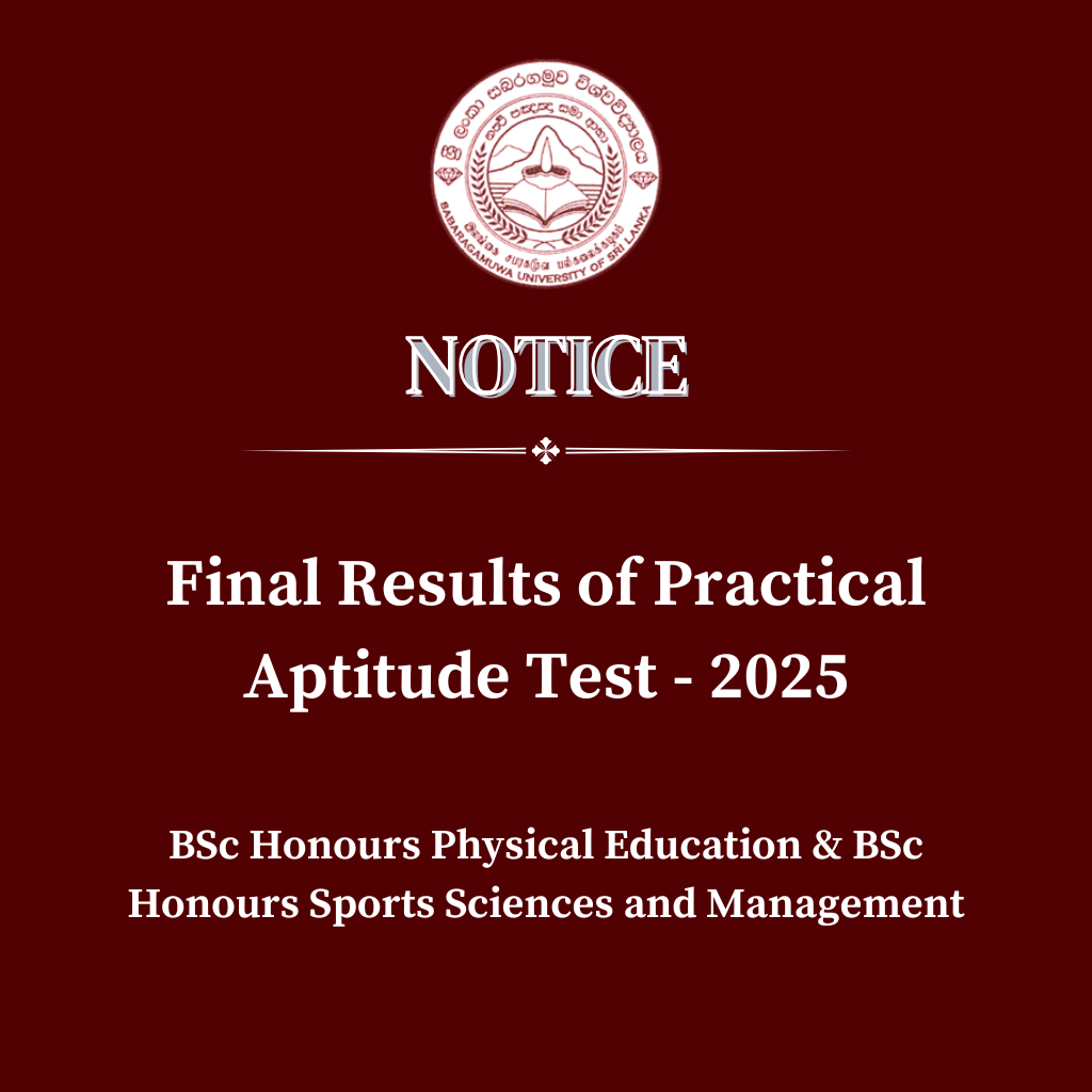 Final Results of Practical Aptitude Test - 2025 BSc Honours Physical Education & BSc Honours Sports Sciences and Management