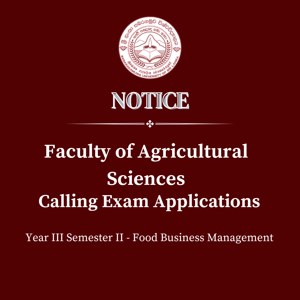 Faculty of Agricultural Sciences - Calling Exam Applications Year III Semester II - Food Business Management