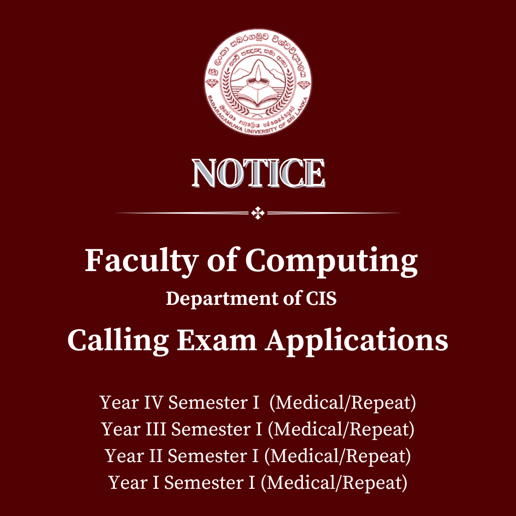 Calling Exam Applications - Faculty of Computing - Department of CIS