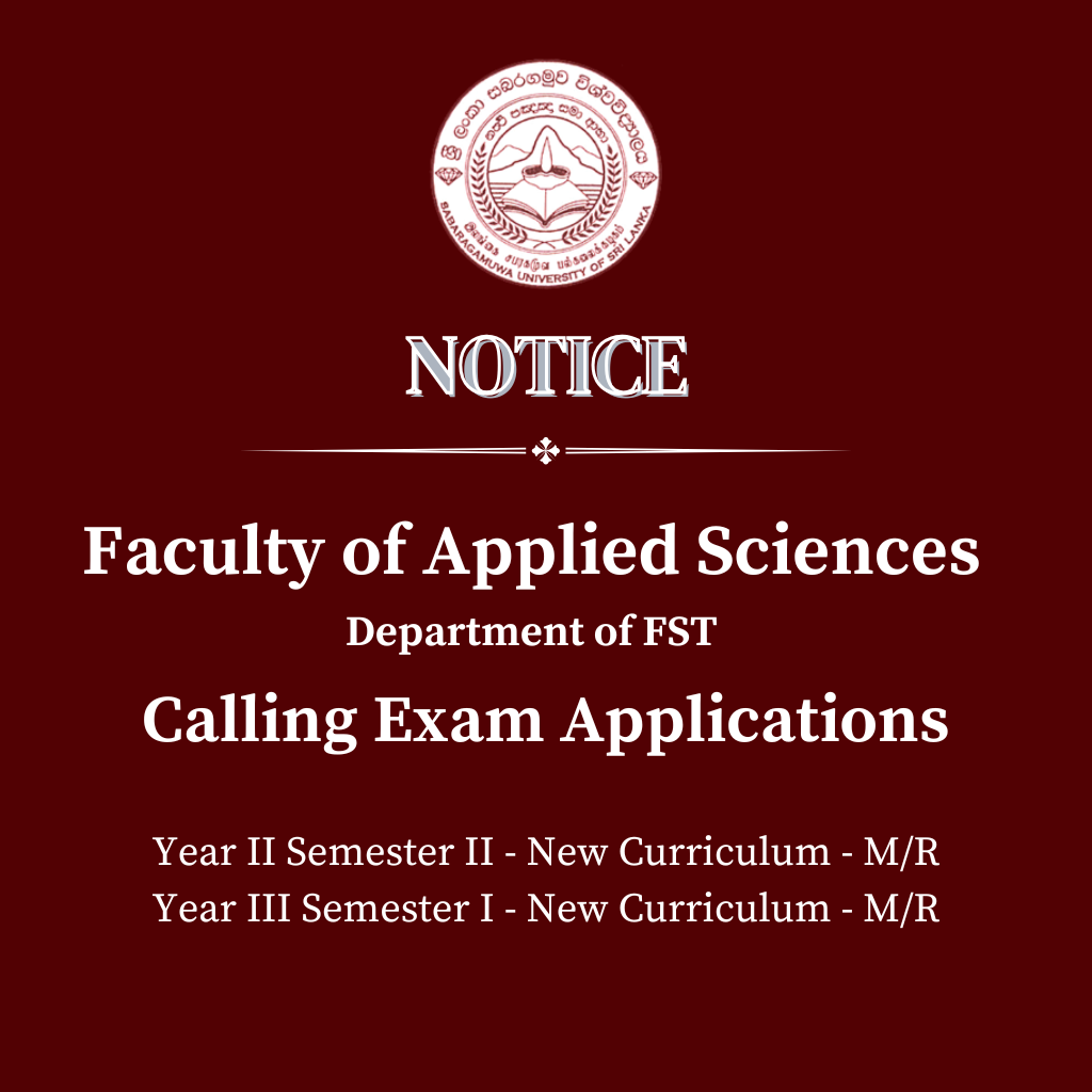 Faculty of Applied Sciences Department of FST - Calling Exam Applications Year II Semester II - New Curriculum - M/R,Year III Semester I - New Curriculum - M/R