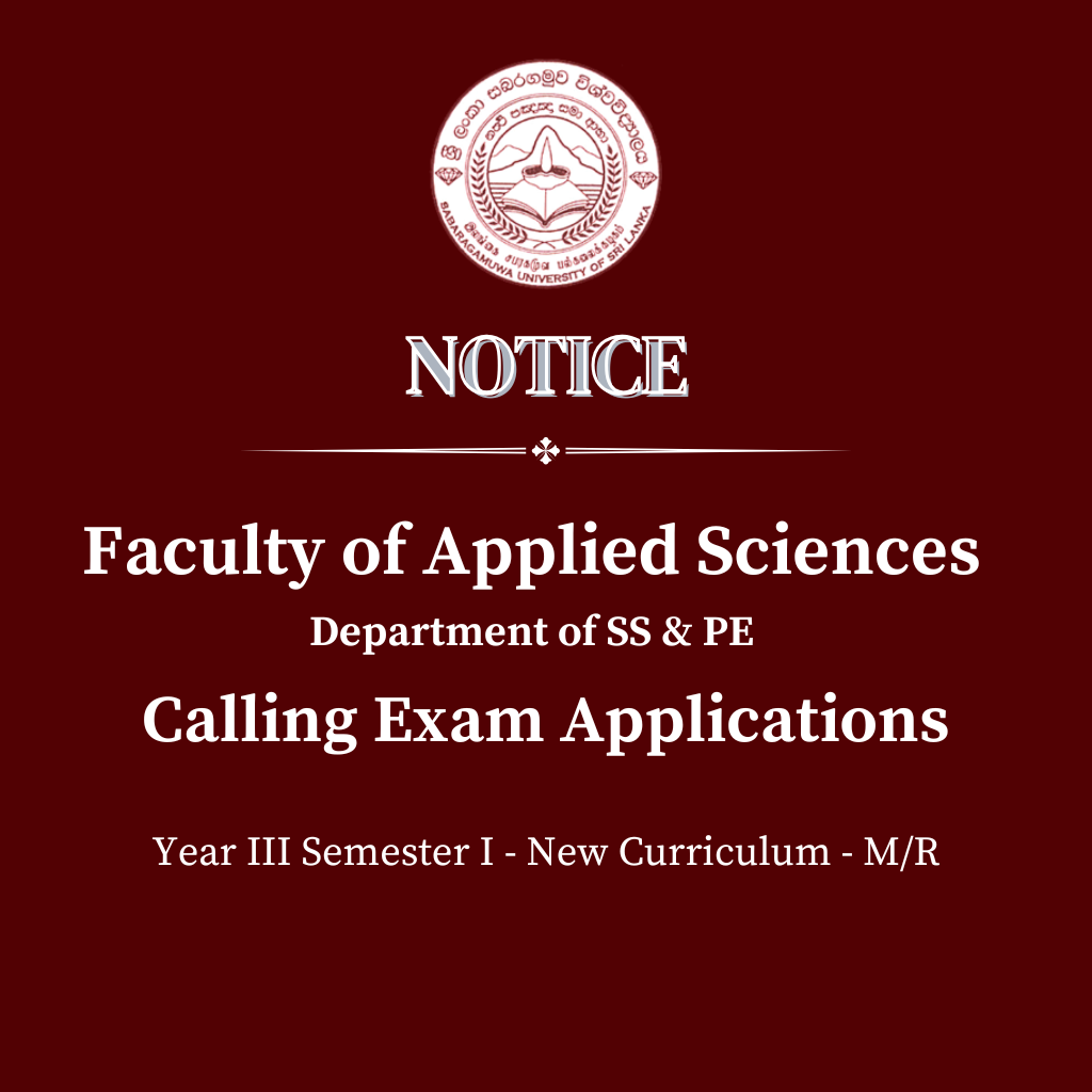 Faculty of Applied Sciences Department of SS & PE - Calling Exam Applications Year III Semester I - New Curriculum - M/R