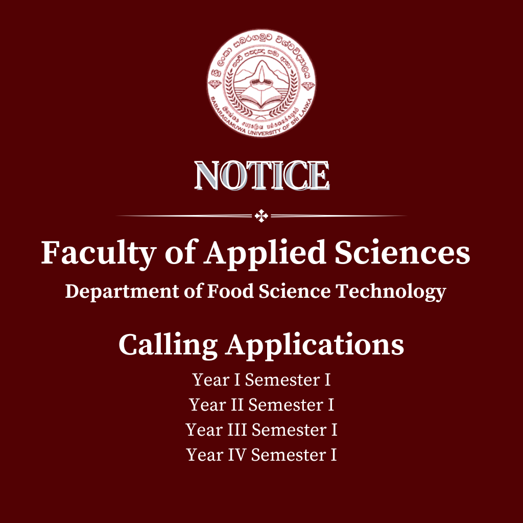 Calling Applications - Faculty of Applied Sciences Department of Food Science Technology
