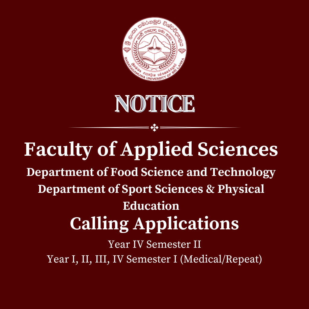 Calling Applications - Faculty of Applied Sciences Department of Food Science and Technology Department of Sport Sciences & Physical Education