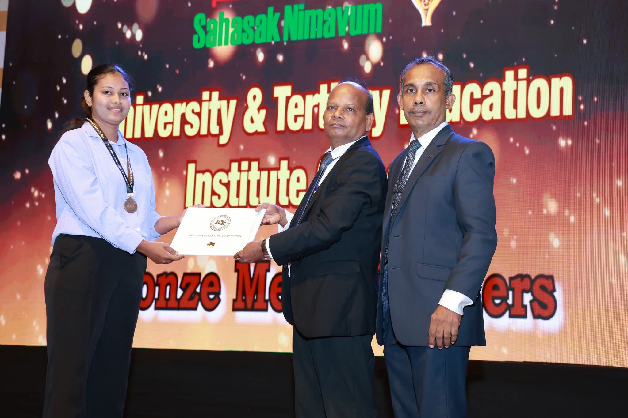 Miss R.A.S.M. Ranathunga, a student of the Faculty of Technology, was awarded the Bronze Medal in the University and Tertiary Education Institutions category
